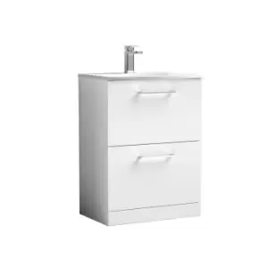 Nuie Arno 600mm Floor Standing 2 Drawer Vanity & Curved Basin Gloss White