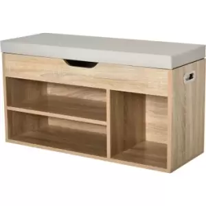 Sit-On Shoe Storage Unit w/ Hidden Compartment Handles Sponge Top Grey - Grey/ Natural - Homcom