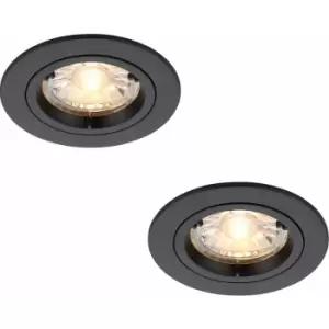 Loops - 2 pack Recessed Fixed Ceiling Downlight - 50W GU10 Reflector - Matt Black