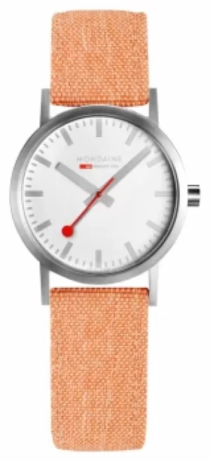 Mondaine Classic Petite Silver Case 30mm Orange Strap A658. Watch