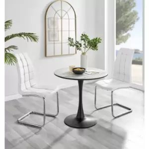 Furniturebox UK - Furniturebox Elina White Marble Effect Modern 80cm Round Dining Table & 2 White Murano Faux Leather Chairs