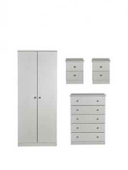 Swift Verve Ready Assembled 4 Piece Package - 2 Door Wardrobe, 5 Drawer Chest And 2 Bedside Chests