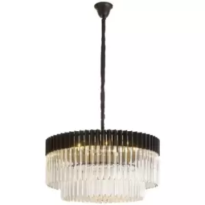 Luminosa Poland Ceiling Pendant Round 12 Light E14, Matt Black, Clear Sculpted Glass, Item Weight: 25.4kg