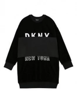 DKNY Girls Corduroy Logo Sweat Dress, Black, Size 14 Years, Women