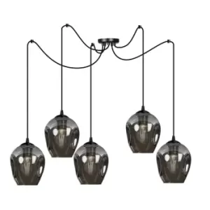 Level Black Glass Dome Cluster Pendant Ceiling Light with Graphite Glass Shades, 5x E27