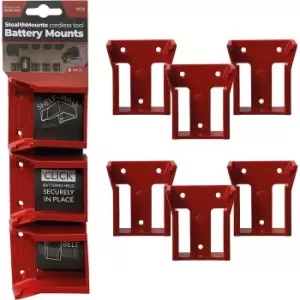 Stealth Mounts 6 Pack Battery Mounts For Milwaukee 18V M18 Batteries Red