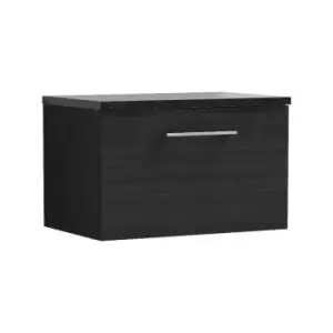 Nuie Arno Charcoal Black 600mm Wall Hung Single Drawer Vanity Unit with Sparkling Black Laminate Worktop - ARN622LSB - Charcoal Black