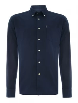 Mens Barbour Plain Long Sleeve Collar Shirt Tailored Fit Blue