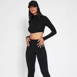 I Saw It First Zip High Neck Crop Top - Black