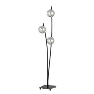 Emibig Hunter Black Globe Multi Arm Floor Lamp with Graphite Glass Shades, 3x E14