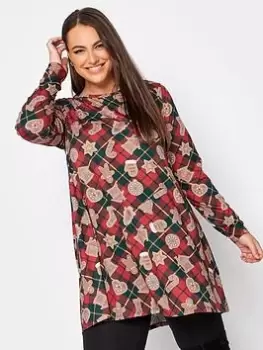 Yours Novelty Long Sleeve Gingerbread Tunic - Red, Size 18, Women