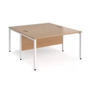 Office Desk 2 Person Rectangular Desk 1400mm Beech Tops With White Frames 1600mm Depth Maestro 25