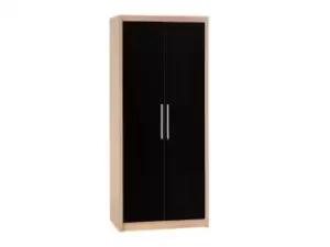 Seconique Seville Black High Gloss and Oak 2 Door Double Wardrobe