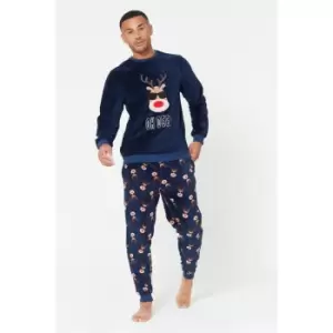 Other Christmas Reindeer Fleece Twosie Navy - Blue