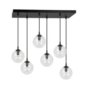 Cosmo Black Globe Cluster Pendant Ceiling Light with Clear Glass Shades, 6x E14