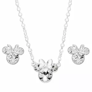 Disney Minnie Mouse Silver Plated brass and clear crystal Necklace and Stud Earring Set SF00111SRWL