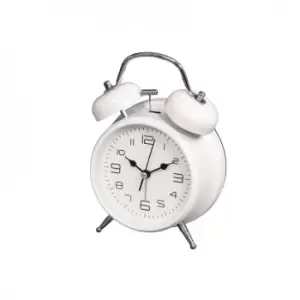 White 4" Classic Retro Twin Bell Battery Powered Alarm Clock with Backlight