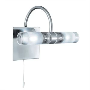 2 Light Bathroom Wall Light Chrome, Glass IP44, G9