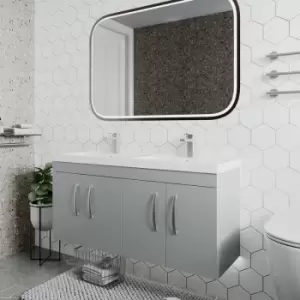 Nuie Athena Wall Hung 4-Door Vanity Unit with Double Basin 1200mm Wide - Gloss Grey Mist