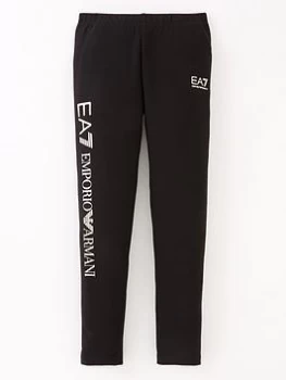 EA7 Emporio Armani Girls Shiny Logo Leggings - Black/Gold, Size Age: 6 Years, Women