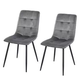 Homcom Set Of 2 Flannelette Dining Chairs With Metal Frame Grey