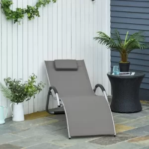 Outsunny Ergonomic Lounger Chair Portable Armchair with Removable Headrest Pillow for Garden Patio Outside All Aluminum Frame Khaki