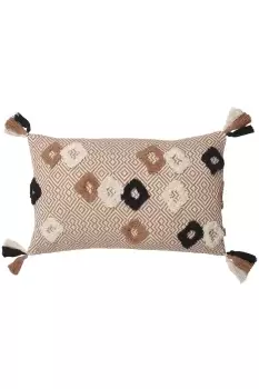 Benji Tasselled Jacquard Diamond Tufted Cotton Cushion