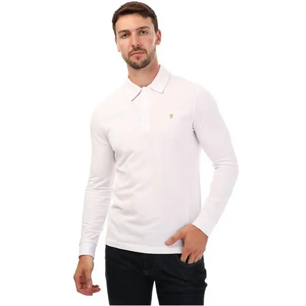 Farah Haslam Long Sleeve Polo Shirt - White S