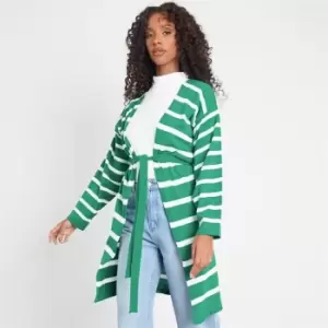 I Saw It First Striped Midi Length Cardigan With Belt - Green