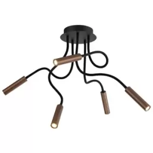 Luminosa Lighting - Semi Flush Ceiling, 5 Light Adjustable Arms, 5 x 5W LED Dimmable, 3000K, 1550lm, Black, Satin Copper