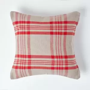 Homescapes - Grey & Red Tartan Pattern Cushion Cover, 60 x 60cm - Red