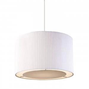 Cylindrical Ceiling Pendant Light Chrome, White Tc Fabric, E27