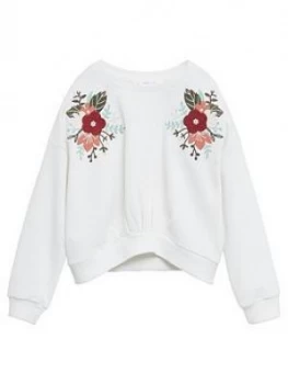 Mango Girls Flower Embroidered Sweat - White, Size Age: 7 Years