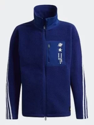 Boys, adidas Arkd3 Warm 3-stripes Fleece Track Top, Blue/White, Size 9-10 Years