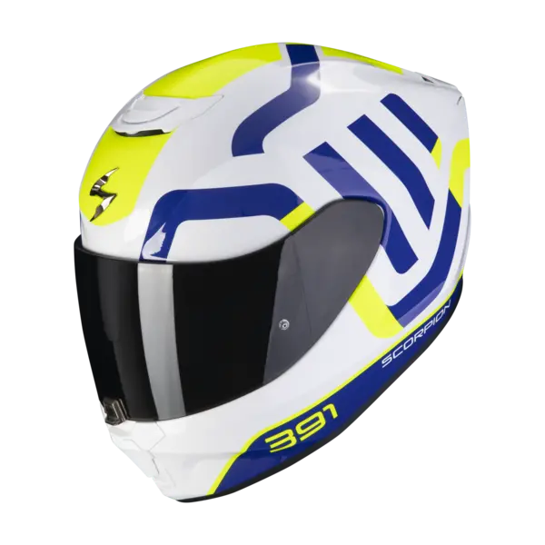 Scorpion Exo-391 Arok White-Blue-Neon Yellow Full Face Helmet S