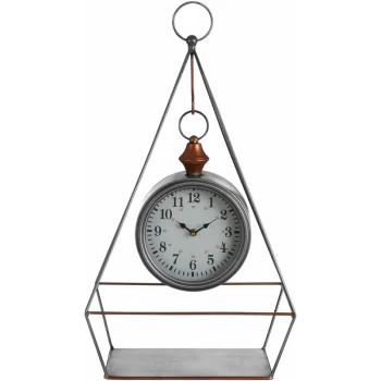 Premier Housewares Small Antique Desk Clock With Pendulum / Wireframe Table Clocks Silver Finish With Copper Detail Clocks For Living Room Tables /