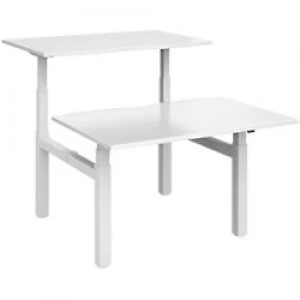 Elev8² Rectangular Sit Stand Back to Back Desk with White Melamine Top and White Frame 4 Legs Touch 1200 x 1650 x 675 - 1300 mm