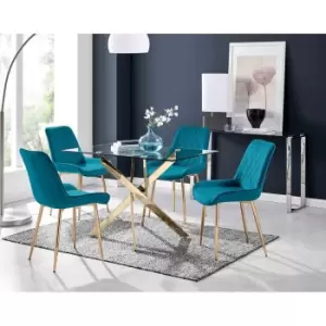 Furniture Box Leonardo 4 Gold Dining Table and 4 Blue Pesaro Gold Leg Chairs