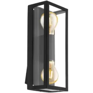 Loops - IP44 Outdoor Wall Light Black & Square Glass shade 2x 60W E27 Bulb Porch Lamp