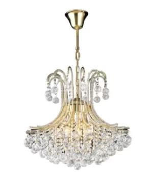 Bask Ceiling Pendant Chandelier Round 6 Light French Gold, Crystal