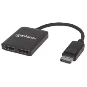 Manhattan DisplayPort 1.2 to 2-Port DisplayPort 1.2 Splitter Hub with MST 4K@30Hz USB-A Powered Video Wall Function Black Three Year Warranty Blister