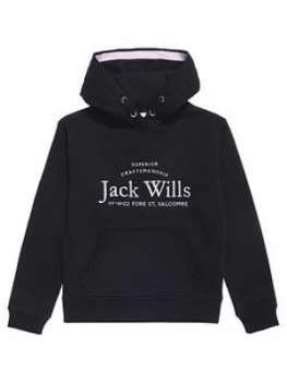 Jack Wills Girls Script Hoodie - Black, Size Age: 8-9 Years, Women