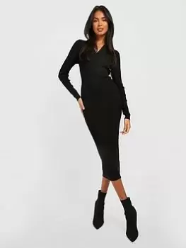 Boohoo Rib Knit Midi Dress - Black, Size 16, Women