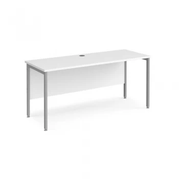 Office Desk 1600mm Rectangular Desk With H-Frame Leg White Tops With Silver Frames 600mm Depth Maestro 25