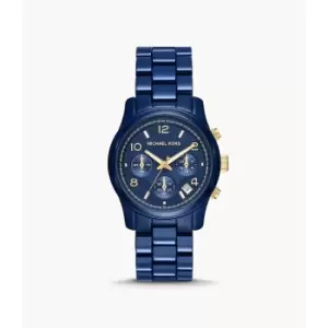 Michael Kors Womens Runway Chronograph Navy-Coated Stainless Steel Watch - Blue