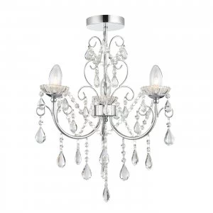 3 Light Semi Flush Bathroom Multi Arm Ceiling Light Chrome, Clear Crystal (K9) Glass Detail IP44, G9