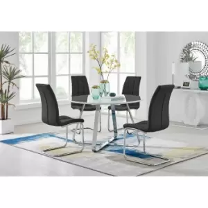 Furniture Box Santorini White Round Dining Table and 4 Black Murano Chairs