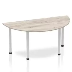 Impulse Semi-circle Table 1600 Grey Oak Post Leg Silver