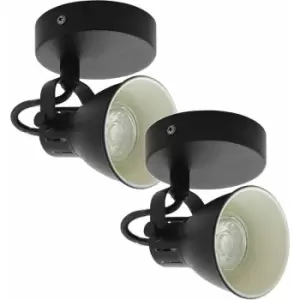 Loops - 2 pack Wall Light 1 Spot Colour Black Steel Pivot Shade GU10 1x3.3W Included