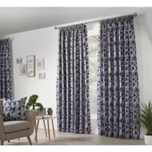 Skandi Taped Pencil Pleat Curtains Fully Lined Weave Jacquard Navy 46x90 - Navy